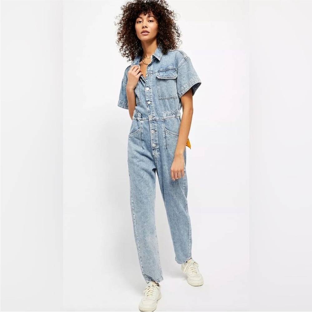 Free People Sky Blue Denim Jumpsuit